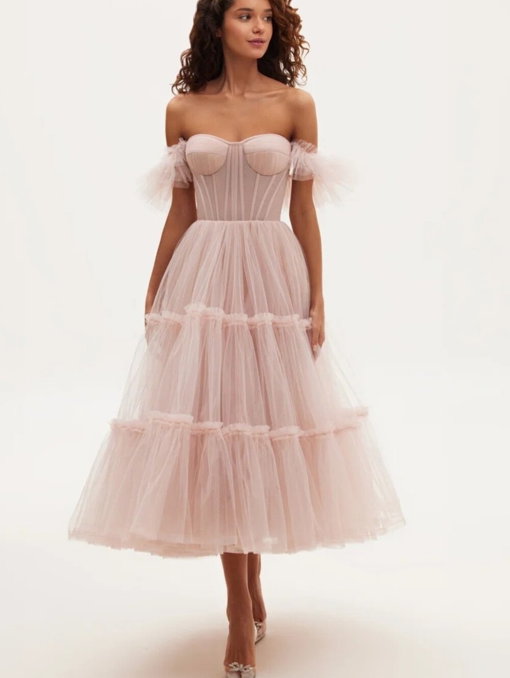 Milla Misty Rose Ruffled Tulle Midi Dress Size Small NWT Fairycore Whimsical